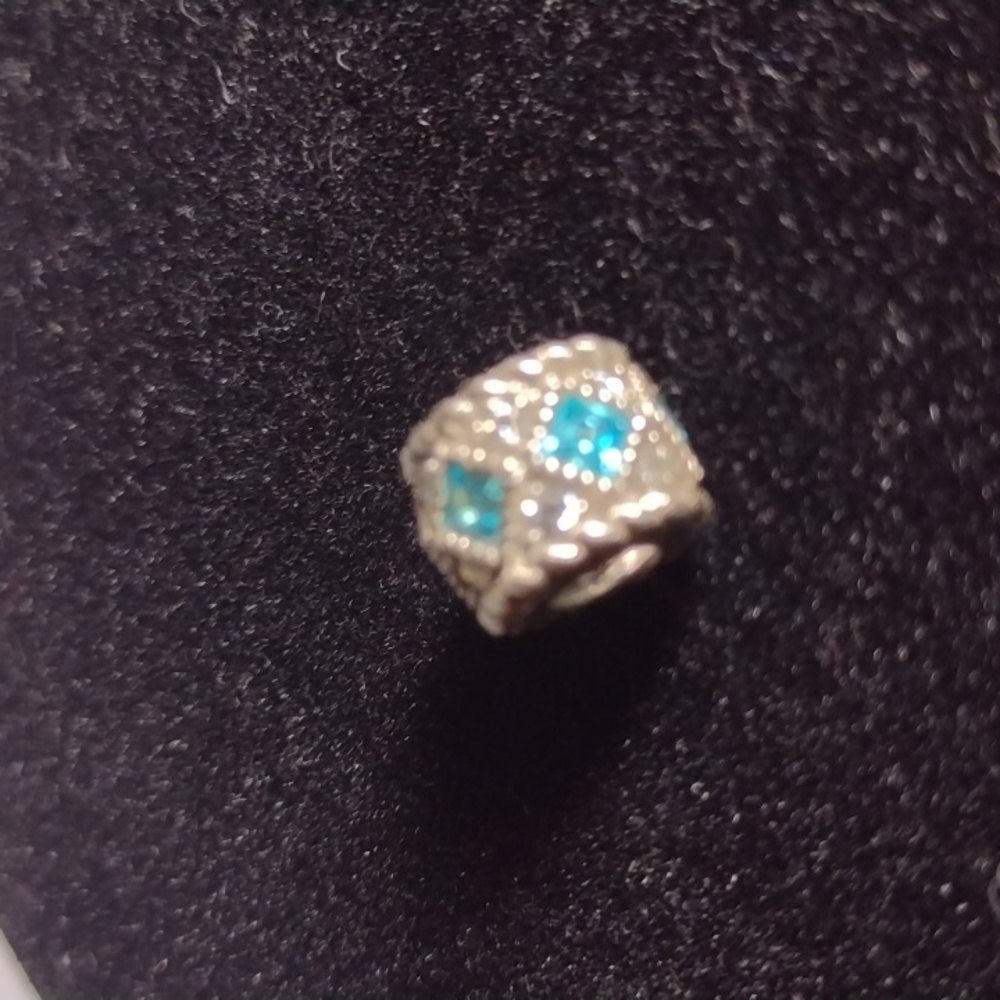 Judith Ripka SS Blue Topaz Diamonique Barrel Slider Bracelet Charm